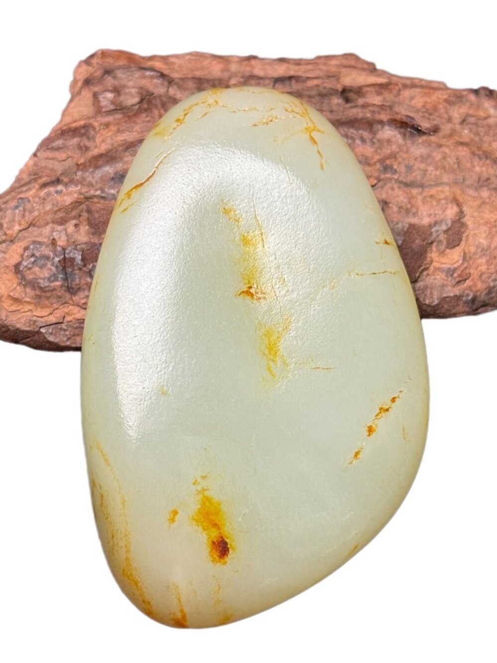 Natural Hetian Jade Pebble Pendant White & Brown Skin Certified Carving 119g